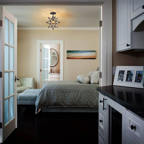 Black Moravian Star Ceiling Light Clear Glass Shade